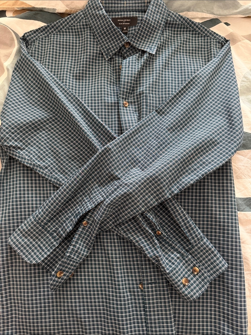Banana Republic Men's Blue Grid Button-Down Shirt